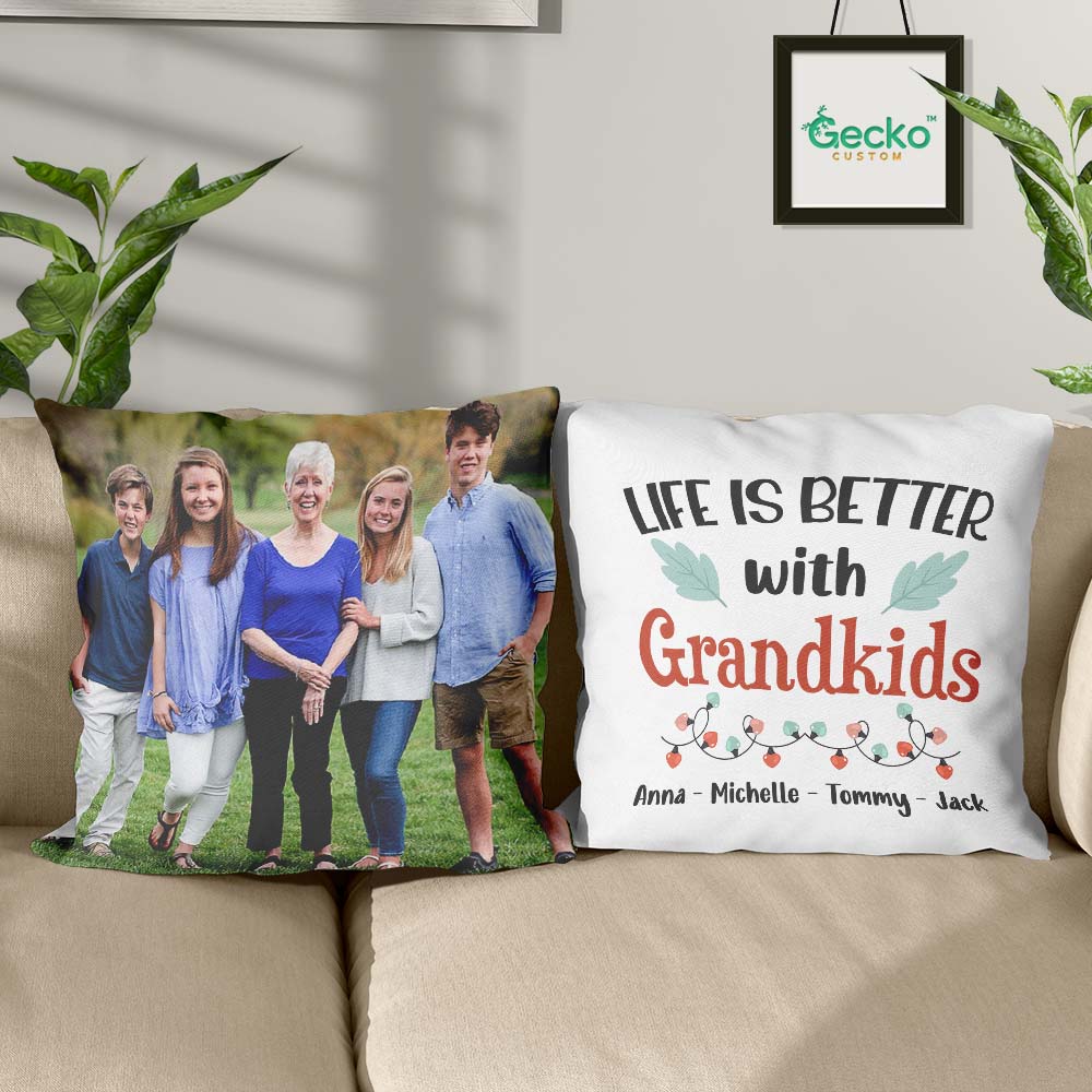 GeckoCustom Life Is Better With Grandkids Family Throw Pillow 15 HN590 14x14 in / Pack 1