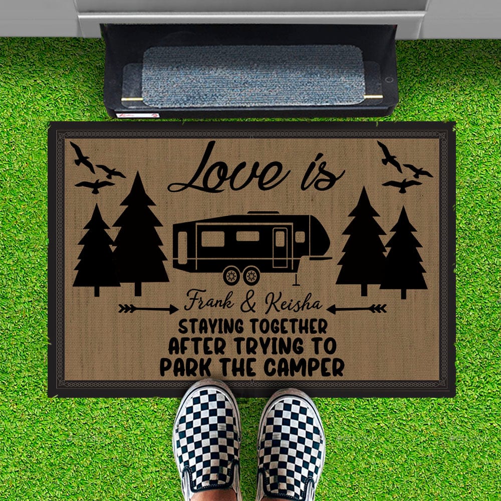 GeckoCustom Love Is Staying Together Parking The Camper Personalized Custom RV Camping Doormats H593 24x16 inch - 60x40 cm