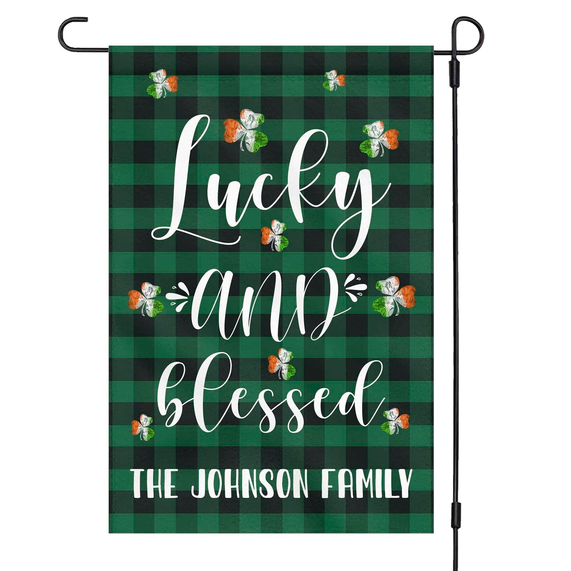 GeckoCustom Lucky And Blessed Custom Garden Flag H102 12"x18"