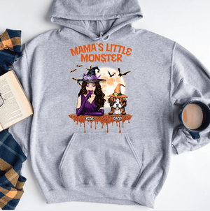 GeckoCustom Mama's Little Monster Dog T-shirt, Dog Lover Gift, Halloween Gift, Custom Dog HN590 Pullover Hoodie / Sport Grey Color / S