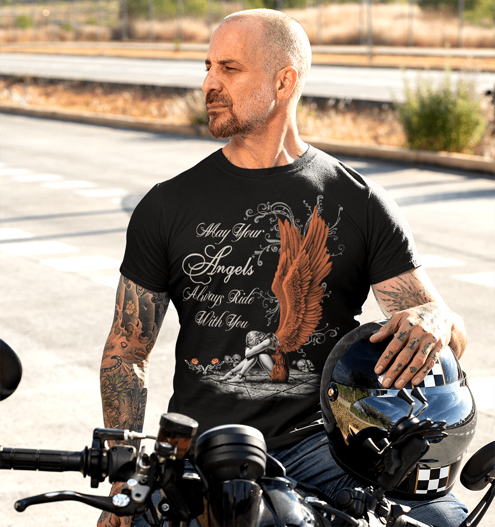 GeckoCustom May Your Angels Always With You Biker Shirt HN590 Pullover Hoodie / Black Colour / S