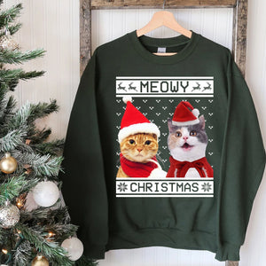 GeckoCustom Meowy Christmas Personalized Custom Photo Cat Sweatshirt, Cat Lover Sweater Christmas C475