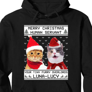 GeckoCustom Merry Christmas Human Servant Personalized Custom Photo Cat Sweatshirt, Cat Lover Sweater Christmas C477