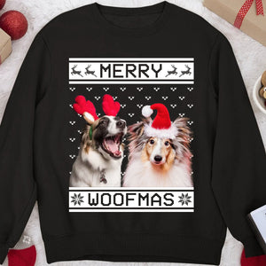 GeckoCustom Merry Woofmas Personalized Custom Photo Dog Sweatshirt, Dog Lover Sweater Christmas C474V2