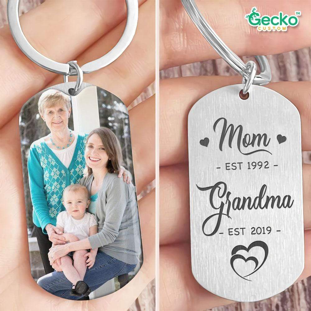 GeckoCustom Mom Grandma Since Custom Time Family Metal Keychain HN590 No Gift box / 1.77" x 1.06"