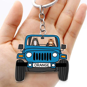 GeckoCustom Off Road Cat Keychain Double Sided Design, Acrylic Keychain Car For Cat Lovers HN590