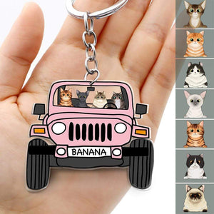 GeckoCustom Off Road Cat Keychain Double Sided Design, Acrylic Keychain Car For Cat Lovers HN590