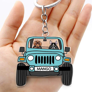 GeckoCustom Off Road Dog Keychain Double Sided Design, Acrylic Keychain Car For Dog Lovers HN590