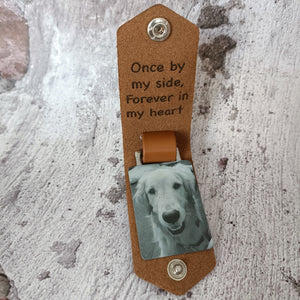 GeckoCustom Once By My Side Forever In My Heart Dog Pet Memorial Leather Photo Keychain