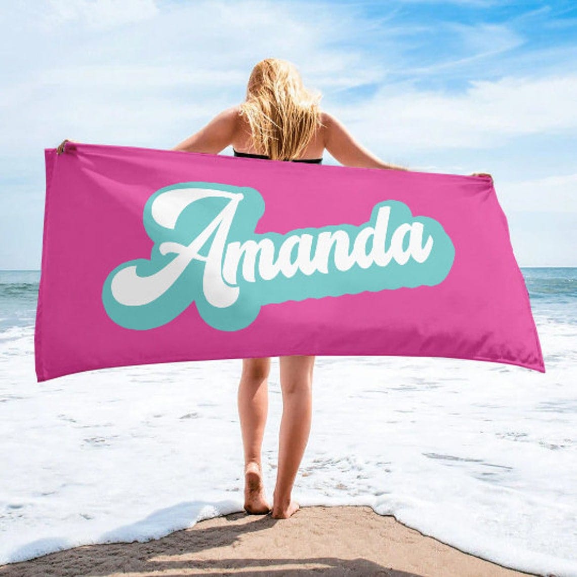 GeckoCustom Personalized Beach Towel Retro Custom Name, HN590