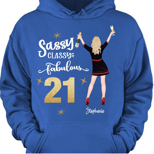 GeckoCustom Personalized Custom Birthday T Shirt, Sassy Classy Fabulous Shirt, Birthday Gift Pullover Hoodie / Black Colour / S