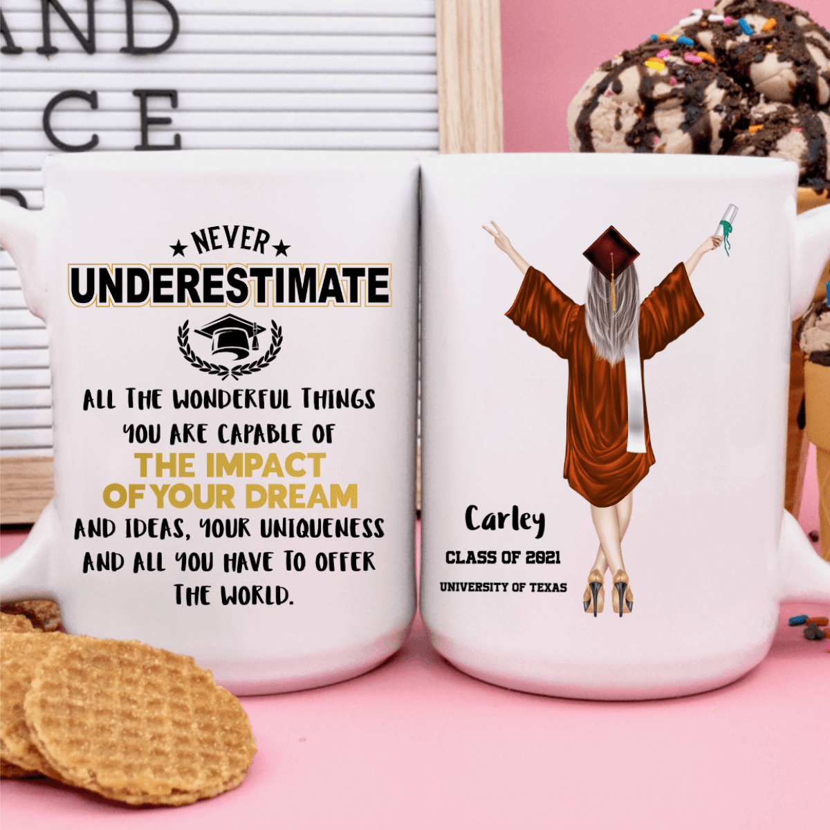 GeckoCustom Personalized Custom Coffee Mug, Graduation Gift, Never Underestimate All the Wonderful Things 11oz