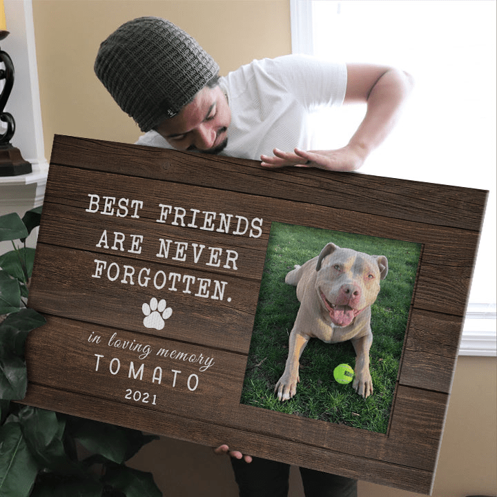 GeckoCustom Personalized Custom Dog Print Canvas, Best Friends Are Never Forgotten Canvas, Dog Lover Gift 24"x16"