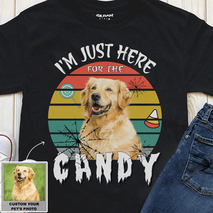 GeckoCustom Personalized Custom Dog Shirt, Halloween Gifts, I'm Just Here For The Candy