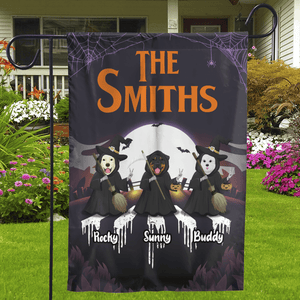 GeckoCustom Personalized Custom Halloween Garden Flag, The Witches, Dog Lover Gift 12"x18"