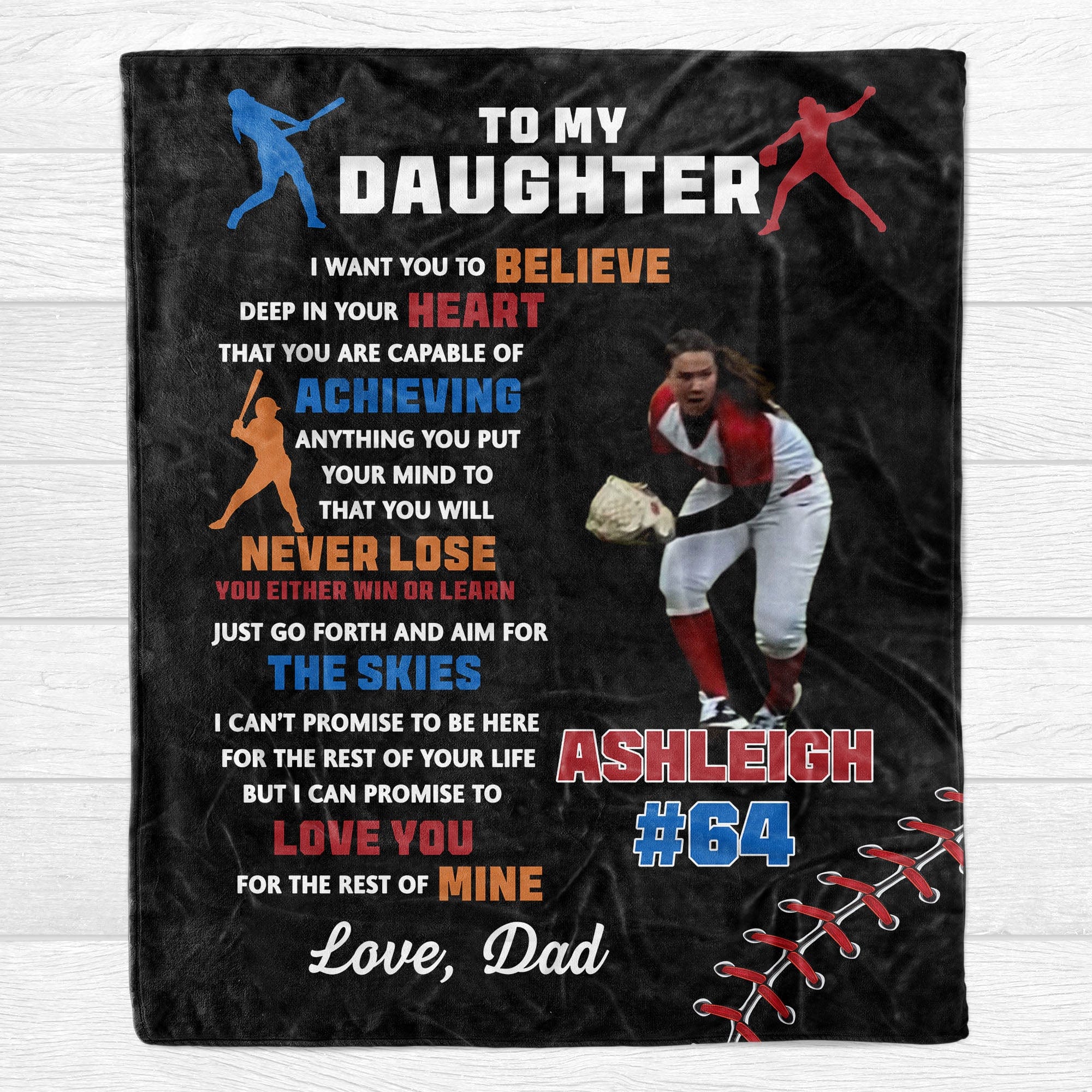 GeckoCustom Personalized Custom Photo Softball Blanket C544 VPS Cozy Plush Fleece 30 x 40 Inches (baby size)