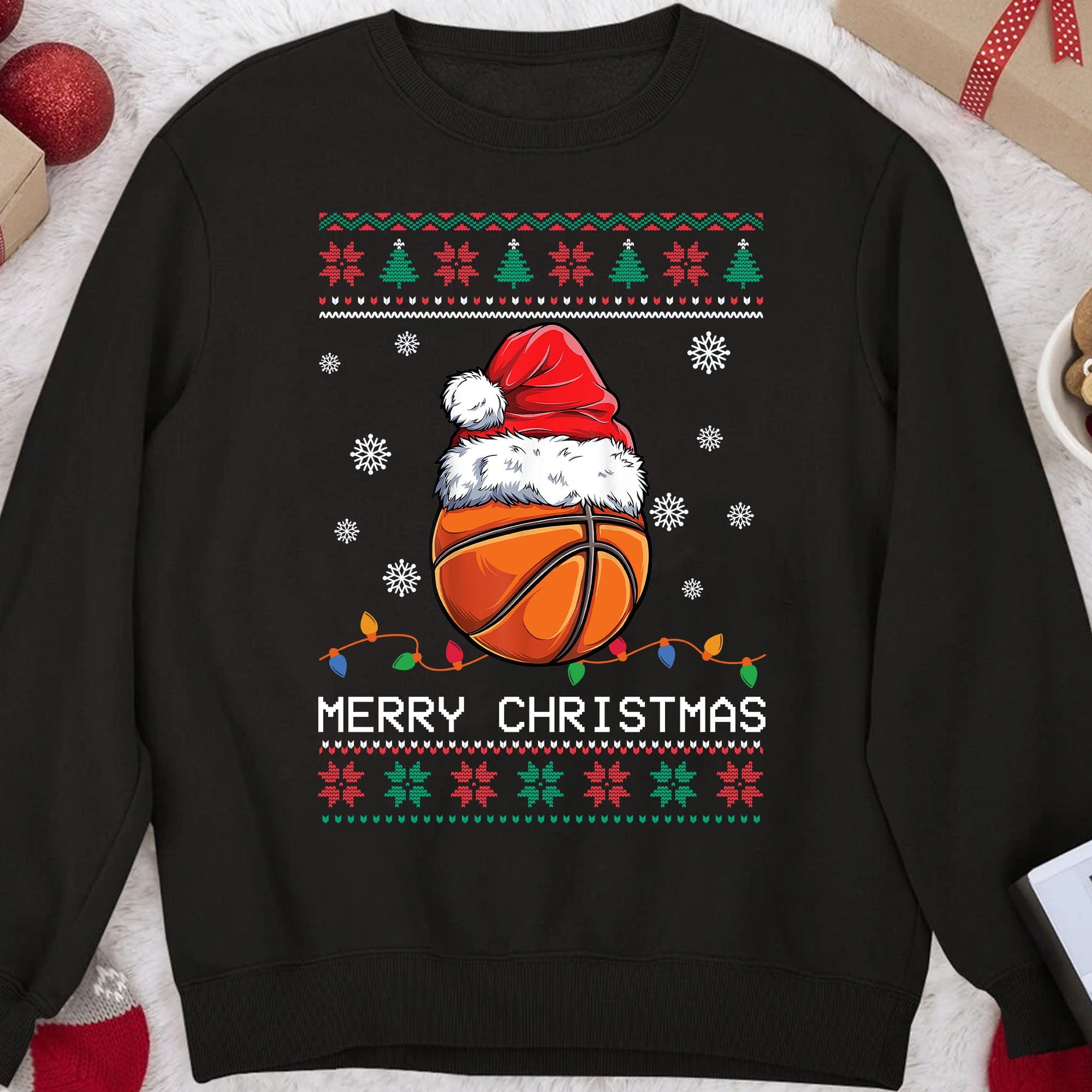 GeckoCustom Personalized Custom Ugly Christmas Basketball Sweatshirt C565 Sweatshirt (Favorite) / S Black / S