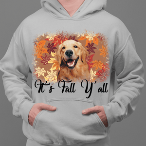 GeckoCustom Personalized Photo Custom Dog Shirt, Gift For Dog Lover, It's Fall Y'all Pullover Hoodie / Sport Grey Colour / S