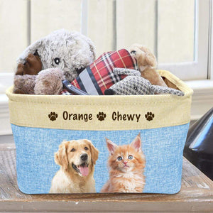 GeckoCustom Pet Photo Dog Cat Toys Bin Storage, Dog Lovers Gift, Cat Lover Gift HN590 Blue