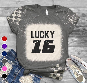 GeckoCustom Racing Bleached Unisex Tshirt, Dirt Track Motocross, Dirt bike Race Tee, Checkered Flag Bleached HN590