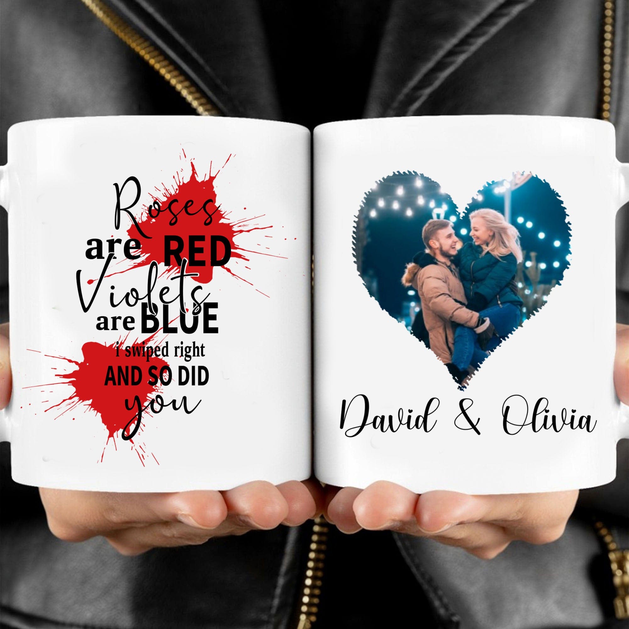 GeckoCustom Roses Are Red Violets Are Blue Personalized Custom Photo Valentine Anniversary Couples Mug H586