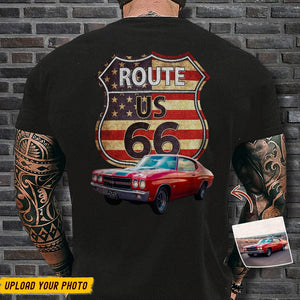 GeckoCustom Route US 66 America Flag Car Back Shirt N304 HN590