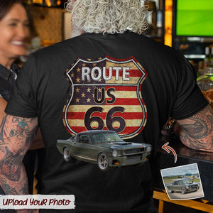 GeckoCustom Route US 66 America Flag Car Back Shirt N304 HN590