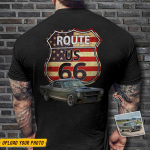 GeckoCustom Route US 66 America Flag Car Back Shirt N304 HN590