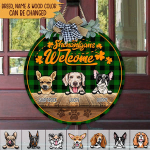 GeckoCustom Shenanigans Welcome St.Patrick's Day Dog Wooden Door Sign With Wreath  HN590