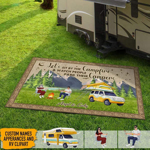 GeckoCustom Sit By The Campfire Watch People Park Campers Camping Patio Mat HN590 30x55 inches