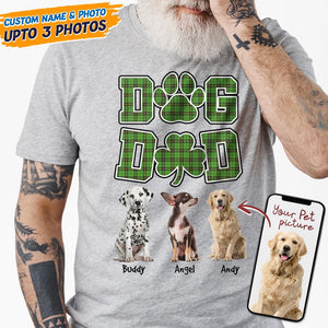 GeckoCustom St.Patricks Day Custom Photo Dog Dad Shamrock Shirt K228 HN590