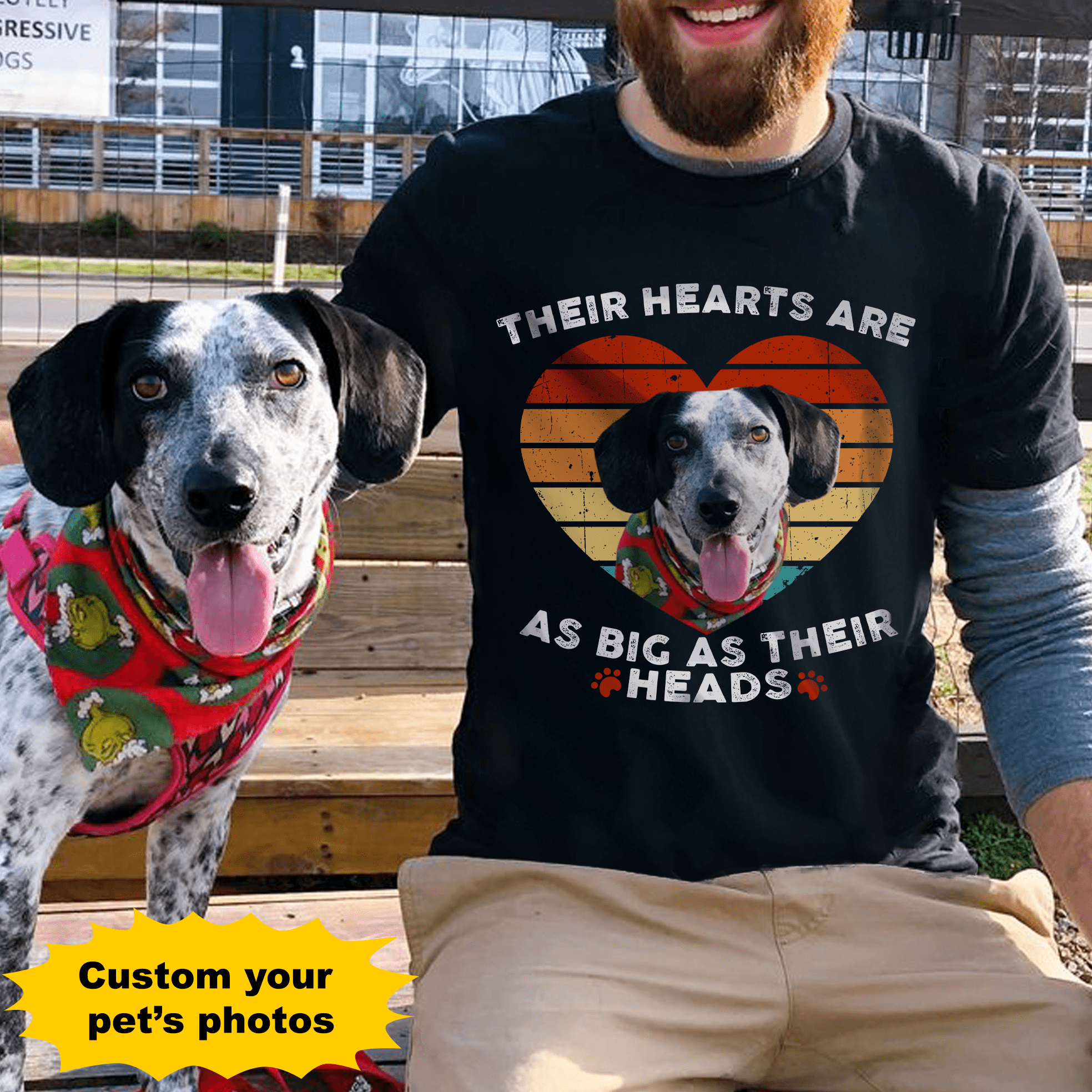 GeckoCustom Their Hearts Are As Big As Their Heads Dog Photo Shirt Pullover Hoodie / Black Colour / S