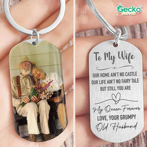 GeckoCustom To My Wife/Husband Our Home Ain't No Castle Couple Metal Keychain, Valentine Gift HN590 No Gift box / 1.77" x 1.06"