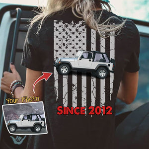 GeckoCustom Upload Car Photo American flag shirt only back HN590