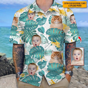 GeckoCustom Upload Cat And Face Photo Hawaiian Shirt, N304 HN590