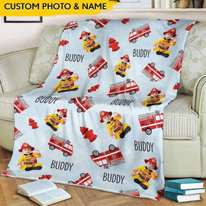 GeckoCustom Upload Photo Baby Firefighter Blanket HN590