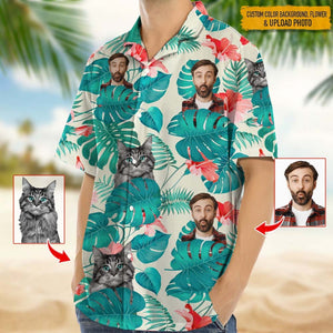 GeckoCustom Upload Photo Cat And Face Hawaiian Shirt, HN590