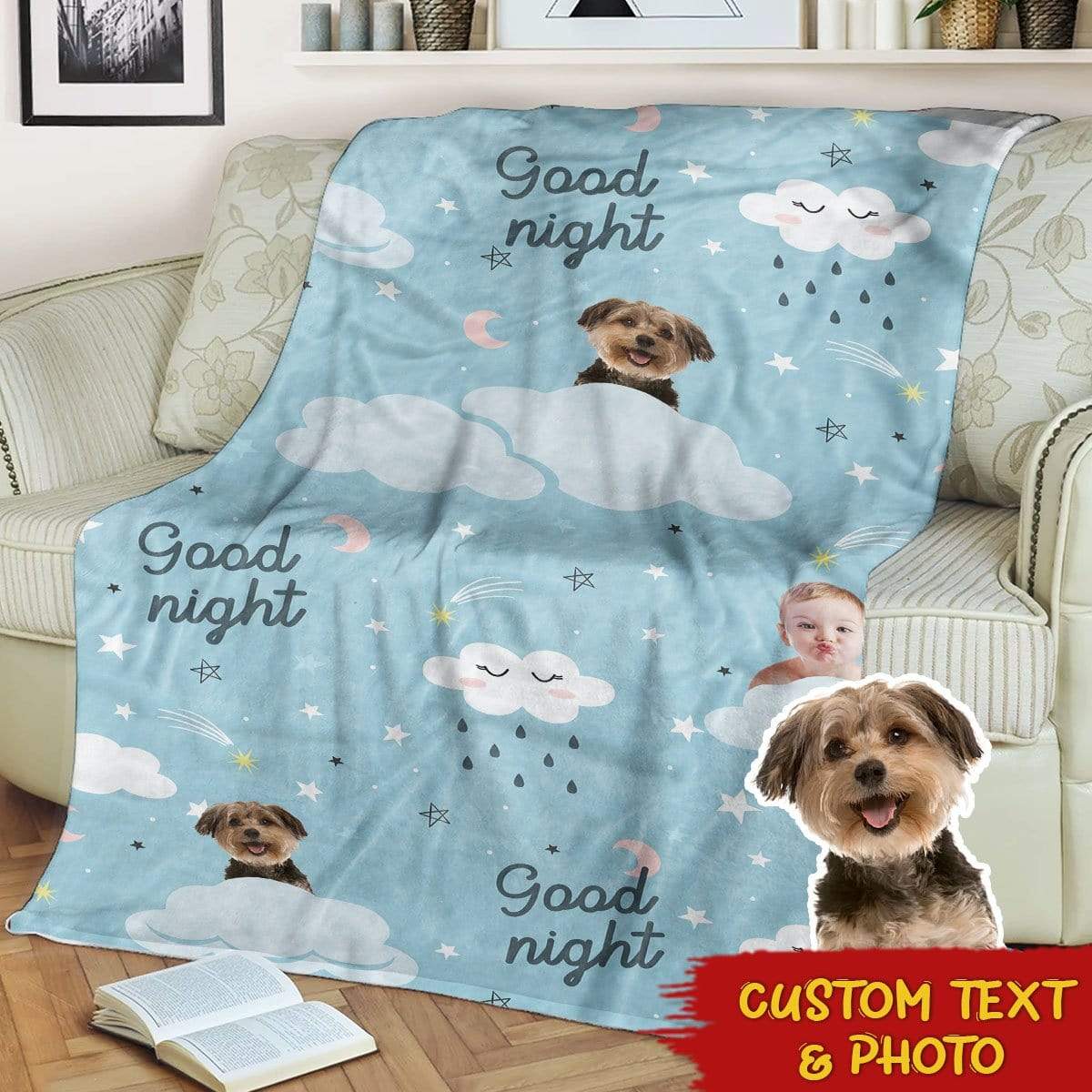 GeckoCustom Upload Photo Goodnight Dog Blanket HN590 VPS Cozy Plush Fleece 30 x 40 Inches (baby size)