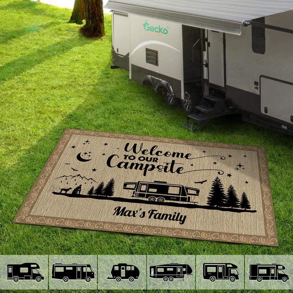 GeckoCustom Welcome To Our Campsite  Camping Patio Rug, Patio Mat HN590 2.5'x4.6' (30x55 inch)