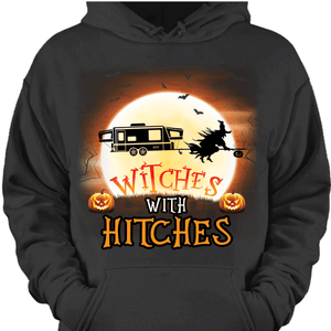 GeckoCustom Witches With Hitches Halloween RV Camping Moon Shirt Pullover Hoodie / Sport Grey Colour / S