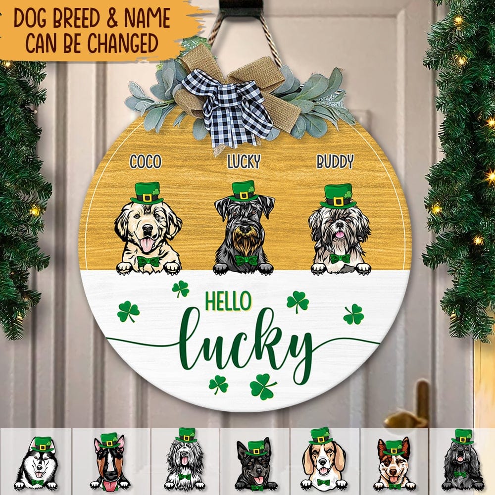 GeckoCustom Wood Door Sign With Dog, St.Patrick's Day Door Wreath HN590