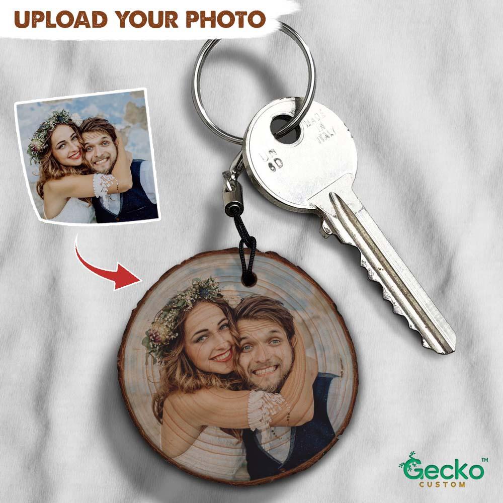 GeckoCustom Wood Slice Photo Keyring Double Sided, Valentine Gift HN590 Singel Sided