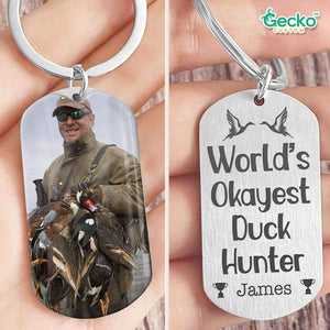 GeckoCustom World's Okayest Duck Hunter Custom Name Metal Keychain HN590 No Gift box / 1.77" x 1.06"