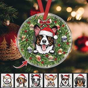 GeckoCustom Wreath Christmas Transperant Dog Hanging Ornament, Upload Photo/Custom Clipart HN590 3.3 inches / Acrylic