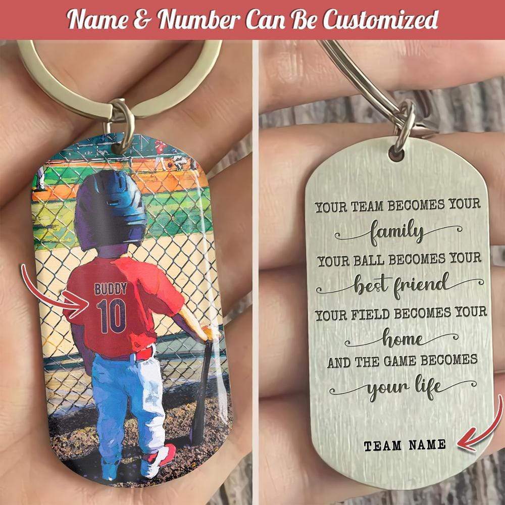 GeckoCustom Your Team Become Yours Family Baseball Metal Keychain, HN590 No Gift box / 1.77" x 1.06" / Colorful