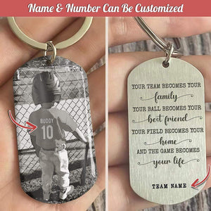 GeckoCustom Your Team Become Yours Family Baseball Metal Keychain, HN590 No Gift box / 1.77" x 1.06" / Grey Scale